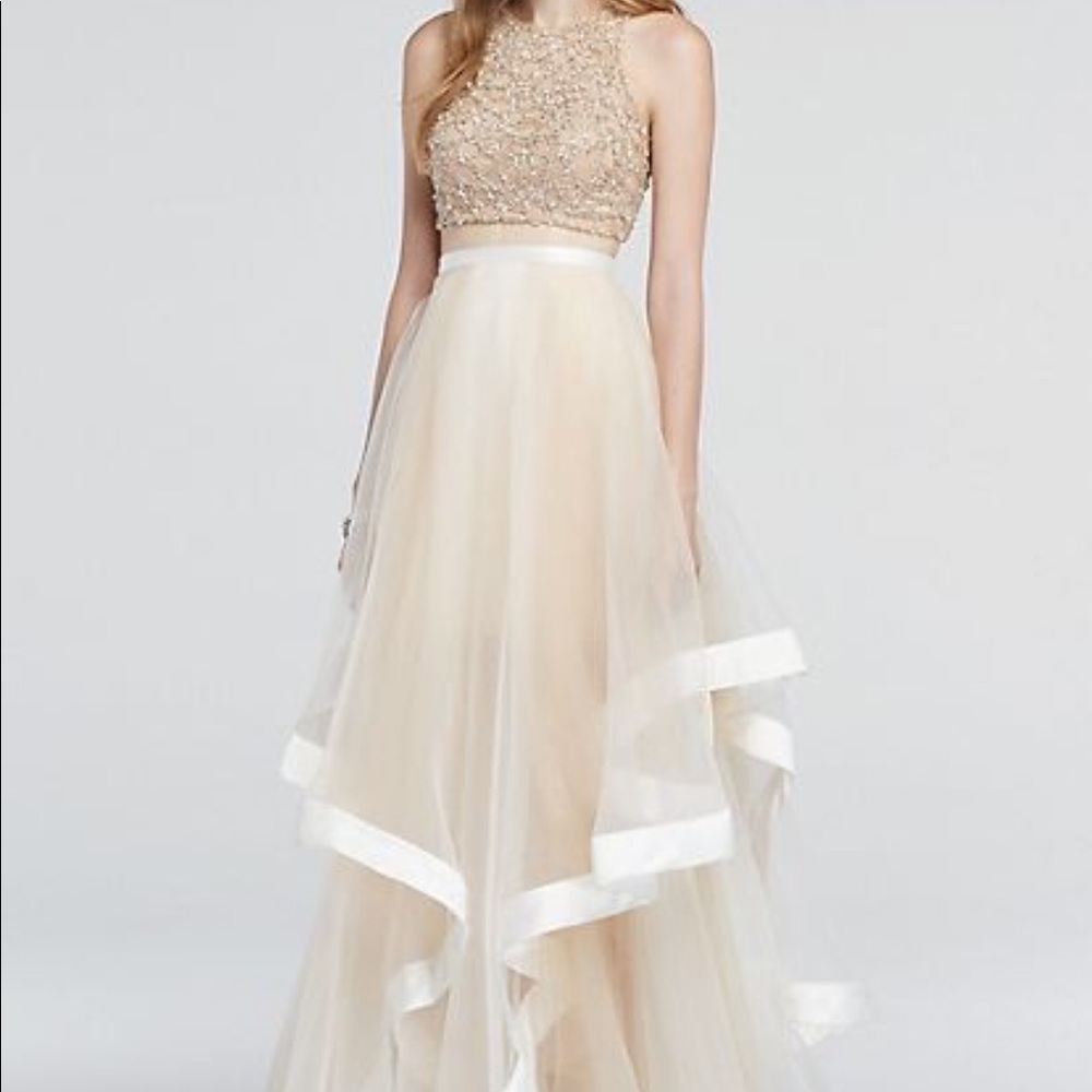 Two Piece Beaded Prom Crop Top and Illusion Skirt - Picture 5 of 8